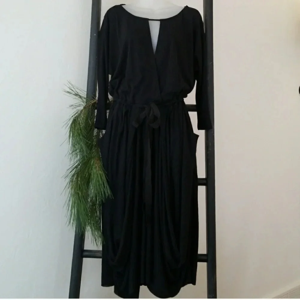 ||FREE PEOPLE|| Black, cotton knit midi dress.